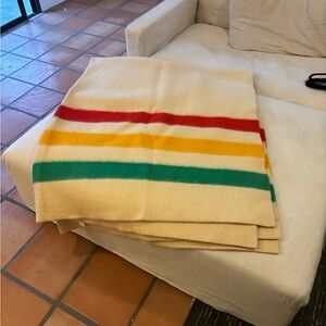 Vintage 70s 100% virgin Wool large striped blanket